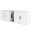 PawHut Cat Litter Box Enclosure with Double Room, Scratching Mat for 2 Cats, 57" x 19" x 20", White