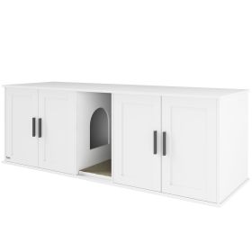 PawHut Cat Litter Box Enclosure with Double Room, Scratching Mat for 2 Cats, 57" x 19" x 20", White
