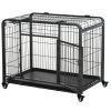 PawHut Metal Dog Crate 37" Heavy Duty Folding Kennel with Removable Tray Cover 4 Wheels Gray