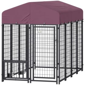 PawHut Welded Wire Outdoor Dog Kennel with 360° Rotating & 4 Levels Adjustable Bowls, Waterproof Cover, 7.9' x 4' x 6'