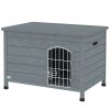PawHut 31.5"L Wooden Decorative Dog Cage Kennel Wire Door with Lock, Openable Top Removable Bottom, Dark Gray