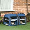 PawHut Portable Twin Compartment Show House Cat Cage 39" Soft-Sided Pet Kennel with Soft Cushions & Storage Bag Blue