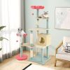 61 Inch Multi-Level Aesthetic Floral Kitten Tower with Flower-Shaped Padded Perch