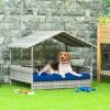 PawHut Pet House Wicker, Rattan Bed for Indoor/Outdoor with Water-Resistant and Removable Cushions, Elevated Bottom, Dark Blue