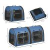 PawHut Portable Twin Compartment Show House Cat Cage 39" Soft-Sided Pet Kennel with Soft Cushions & Storage Bag Blue