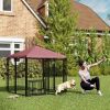 PawHut Welded Wire Outdoor Dog Kennel with 360° Rotating & 4 Levels Adjustable Bowls, Waterproof Cover, 4.6' x 4.6' x 5'
