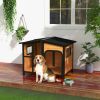 PawHut 43" L Wooden Dog House, Outdoor Waterproof Dog Kennel for Large Dogs with Openable Roof & Giant Window, Yellow