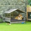 PawHut Elevated Wicker Dog House Indoor Outdoor Raised Rattan Bed Charcoal Grey Removable Cushion