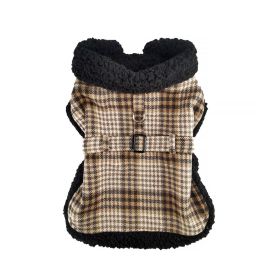 Sherpa-Lined Dog Harness Coat - Brown & White Plaid (Option: X-Small)